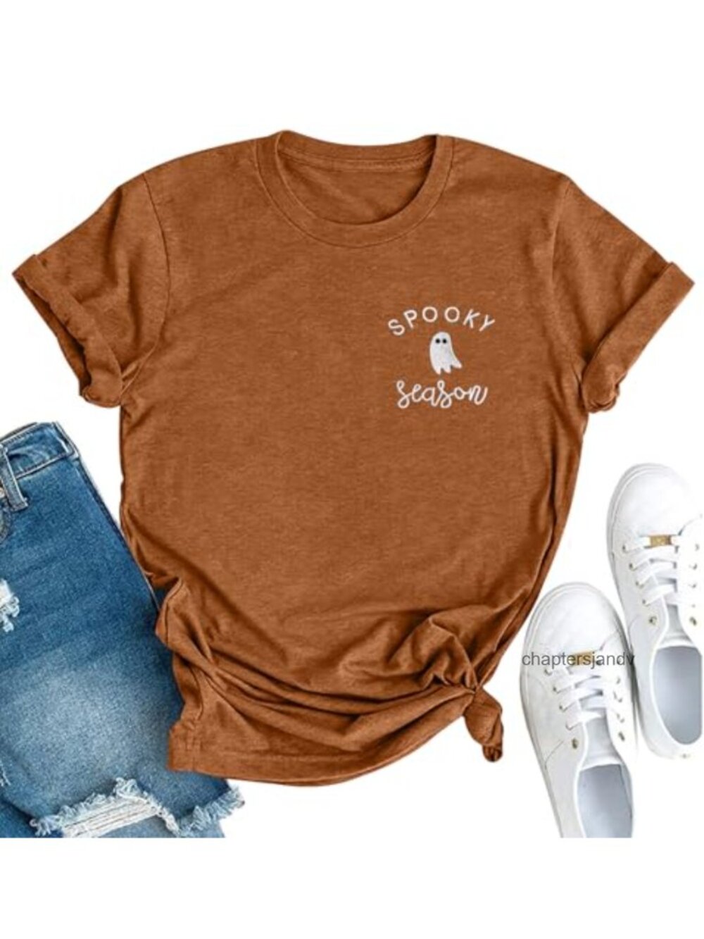 Spooky Season Ghost T-Shirt Women Short Sleeve Crew Neck Halloween Tee